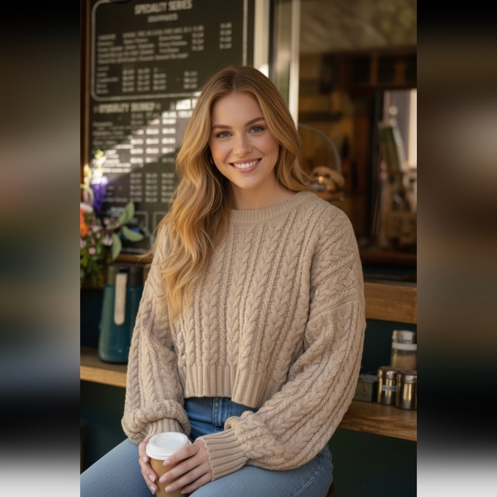 ❄️Cable Knit Cropped Cream Sweater by Arizona Jeans